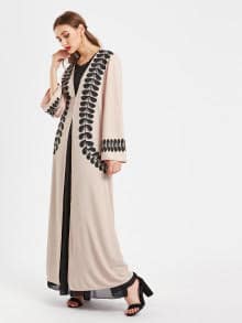 Abaya Moderne Rose et Noir Vetement Femme Musulmane